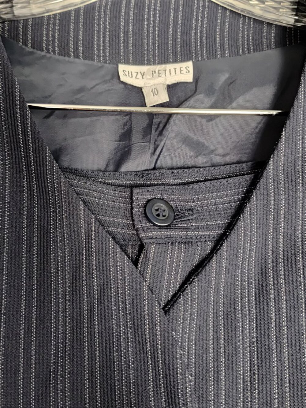 Vintage Short Sleeve Business Suit&pants Set Blue Pinstripe Size 10
